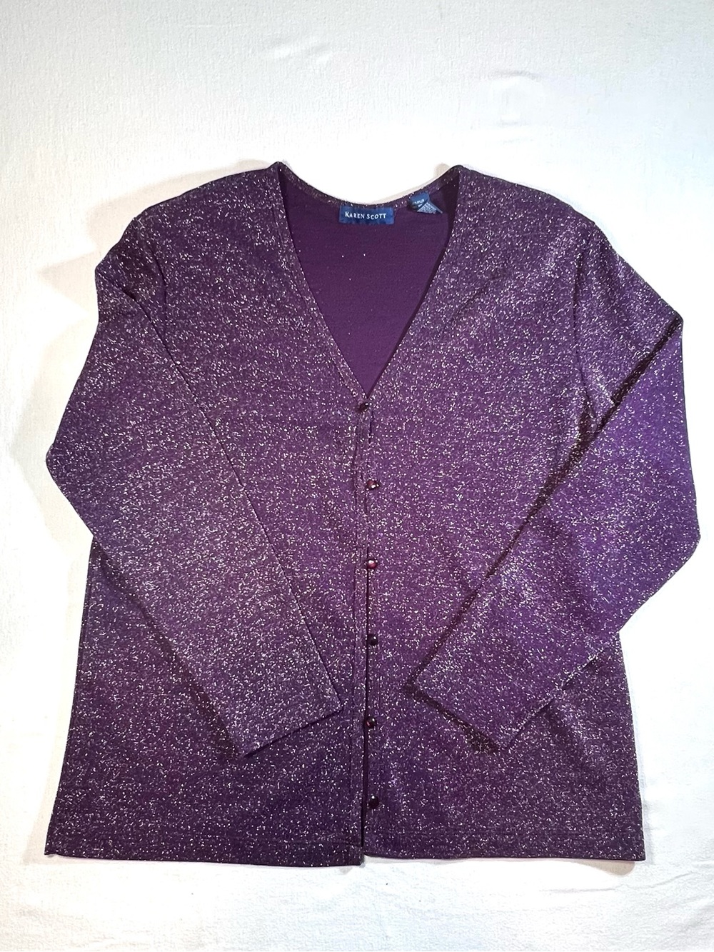 Karen Scott Purple Sparkle V-Neck Cardigan Sweater Set